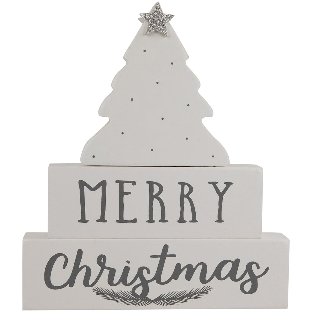 Star Topped Tree "Merry Christmas" Wooden Block Decoration - 6.75"