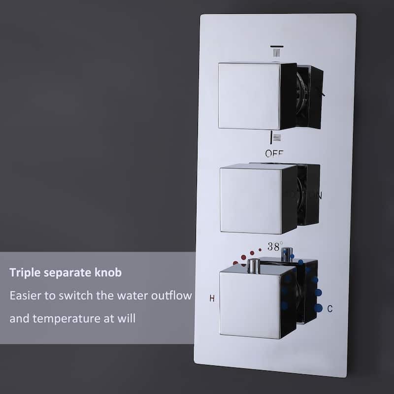 High-pressure Square Thermostatic Rainfall Shower System with HandheldShower & 3 Massaging Jets