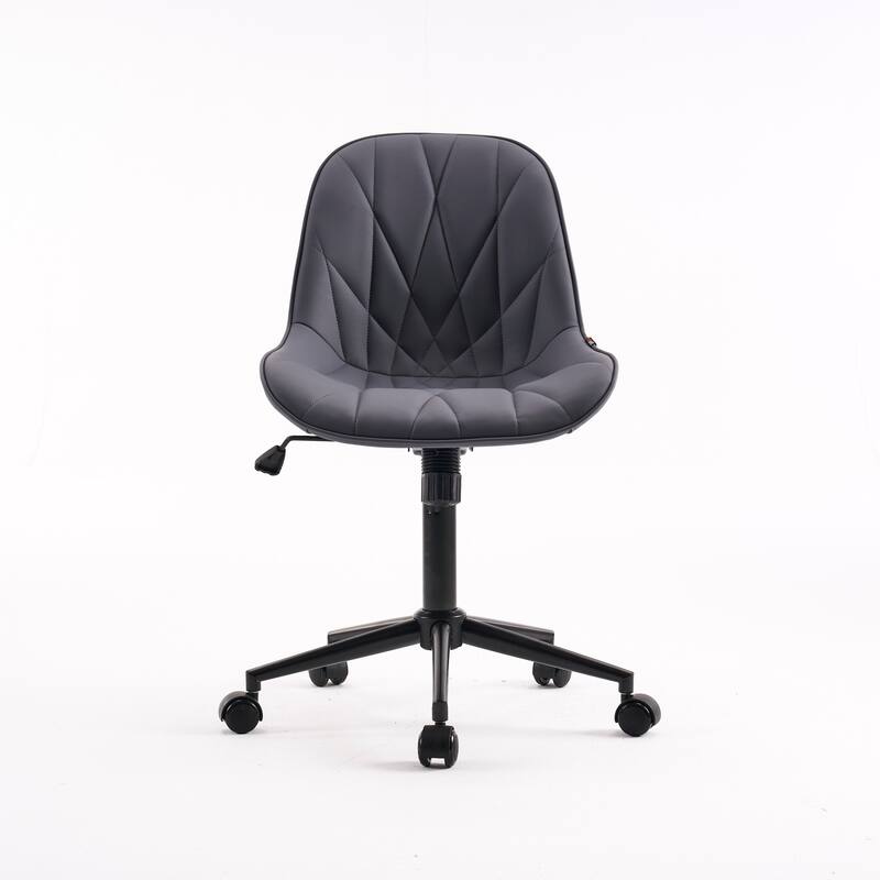 Armless Swivel Office Chair, Faux Leather Task Chairs with Wheels