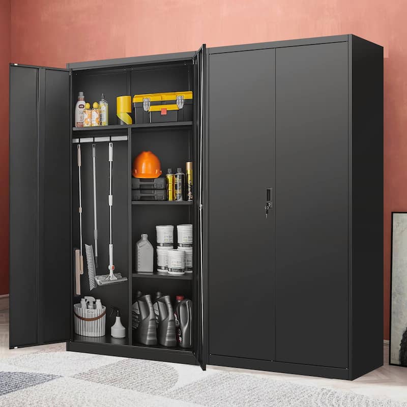 Metal Wardrobe Cabinet with Hanging Rod and Lock