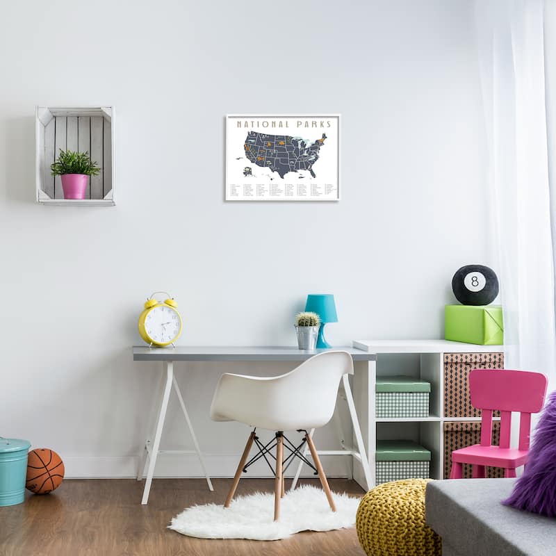 Stupell National Parks United States Adventure Map Blue White Framed Wall Art