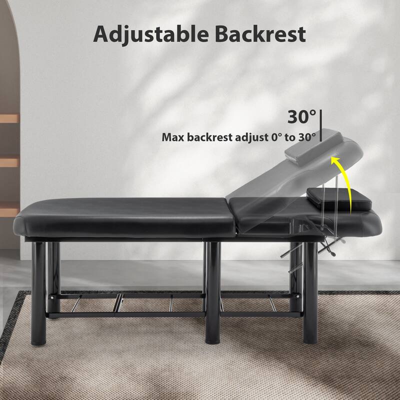 Professional Massage Table - Adjustable Backrest, Removable Headrest, Memory Foam, with Bottom Shelf Storage