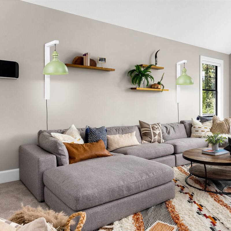 River of Goods Green Metal and White Wood Dome Shade Indoor Plug In Wall Sconce - 16" x 12" x 28.5"