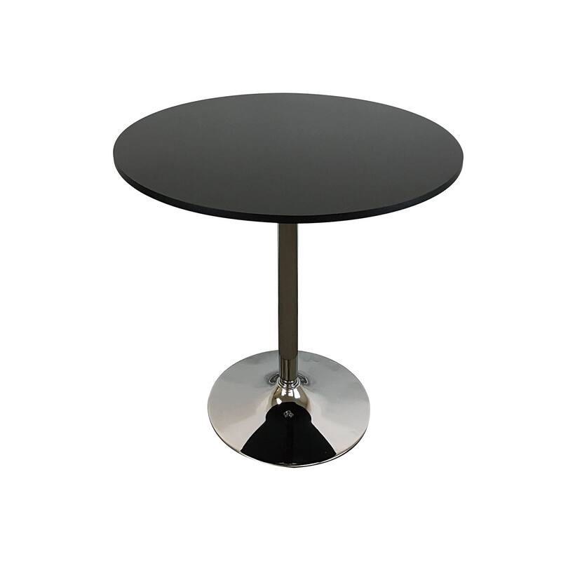 HomeRoots 36" Black and Silver Wood and Metal Pedestal Base Round Top Dining Table - 35.50 in. x 30.00 in. x 35.50 in.