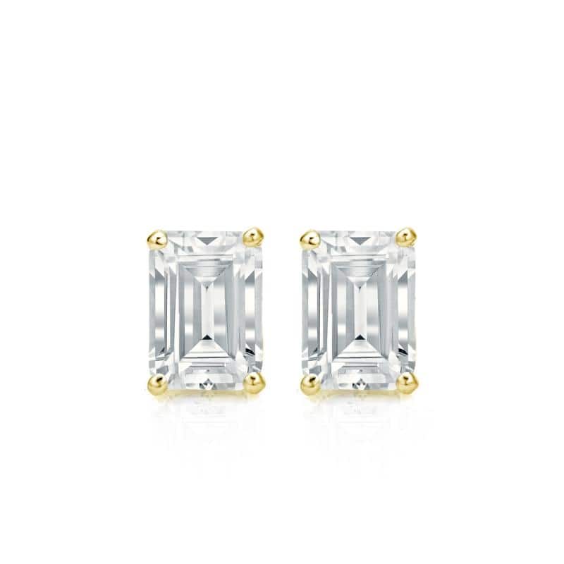 Auriya 14k Gold Lab Grown Emerald Diamond Stud Earrings 0.50 to 5.00 ct. tw. 4-Prong Basket Push-Back (F-G VS)