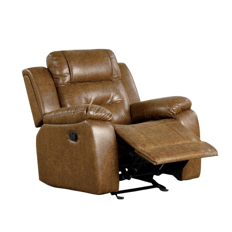 Leatherette Upholstered Manual Recliner with Pillow Top Arms in Brown - Brown