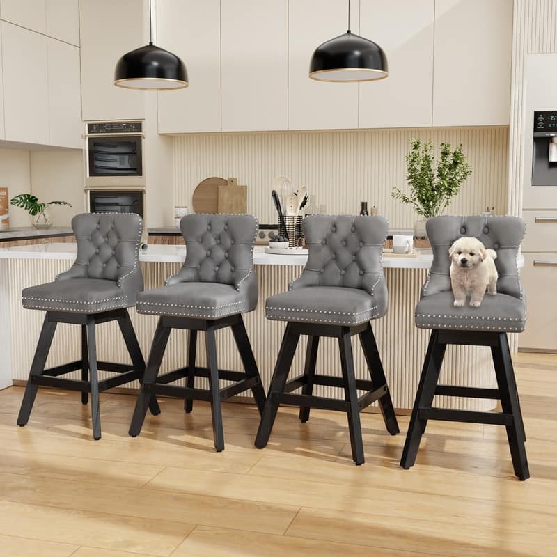 Swivel Velvet Leisure Style Bar stools Set of 8 - Grey Velvet Set Of 4