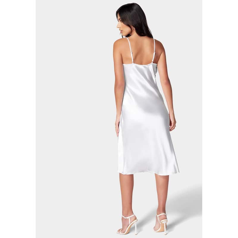 Bebe Satin Midi Slip Dress - M - White