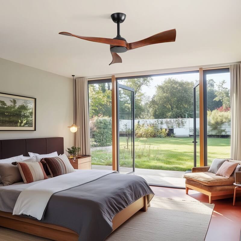 52" Wood 3-Blade Ceiling Fan without Light, 6-Speed Reversible DC Motor and Remote