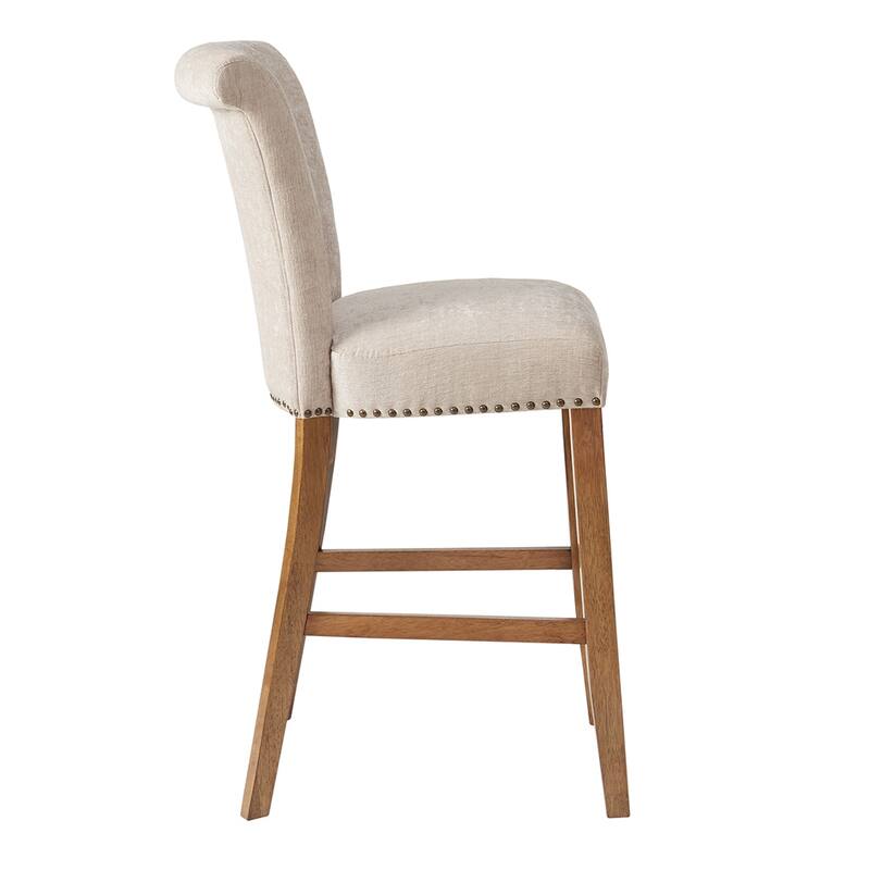 Sophisticated Button Tufted Bar Stool with Silver Nail Heads, Easy Assembly