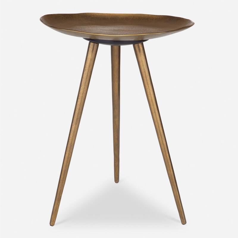 Lily Pad Round End Table - 21" - Antique Brass
