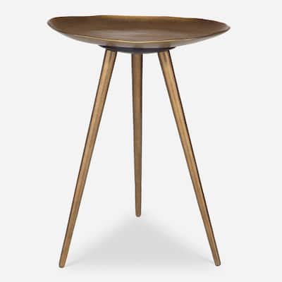 Lily Pad Round End Table - 21" - Antique Brass