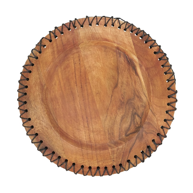 Rustic Stitched Edge Wood Charger (Set of 4) - Black - 13"x13" - 4 Piece