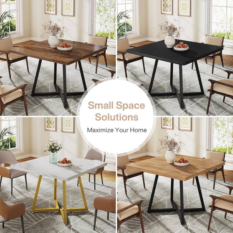 Industrial Dining Table for 4, 31.5” Square Dinner Table for Kitchen