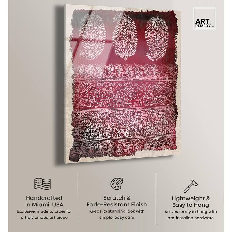 Burgundy Stamps Acrylic by Art Remedy, Ready to Hang