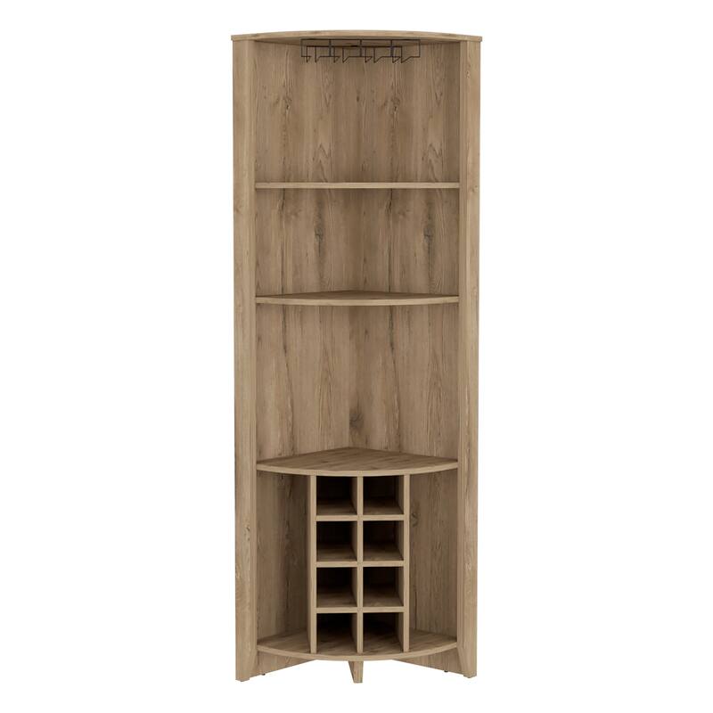 Modern Corner Bar Cabinet with 8 Built-In Wine Racks and 3 Shelves for Storage and Display
