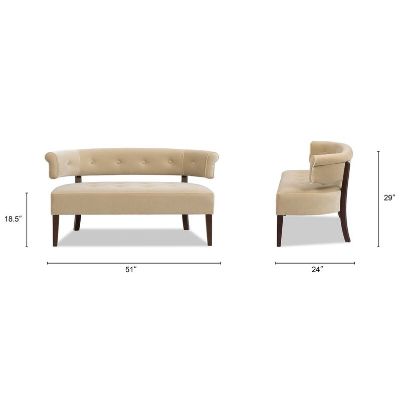 Roll Arm Tufted Bench Settee,Performance Velvet