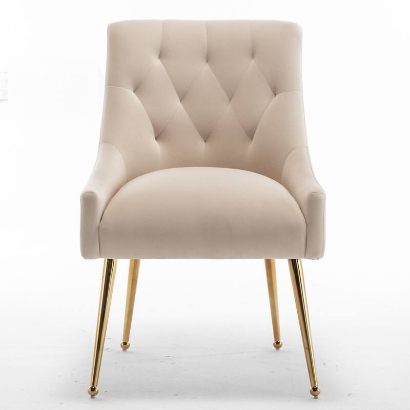 SEYNAR Modern Boucle Velvet Upholstered Accent Dining Chair Set of 2 Tufted Back Armless Chair with Golden Legs