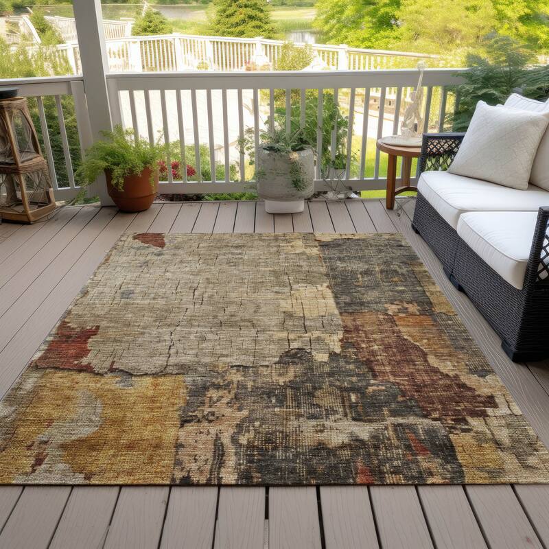 Machine Washable Indoor/ Outdoor Abstract Contemporary Chantille Rug