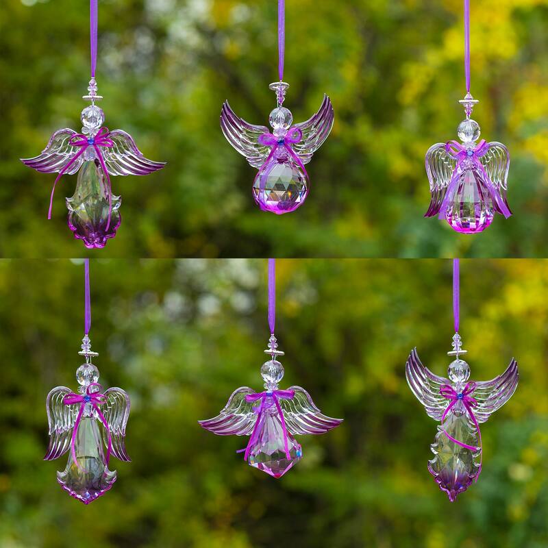 Hanging Purple Acrylic Angel Ornaments in 6 Assorted Style - 4x1x7.5