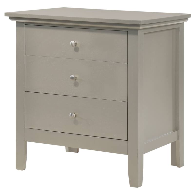 3-Drawer Silver Champagne Nightstand with English Dovetail Drawers, 26 Inch Real Wood Bedside Table