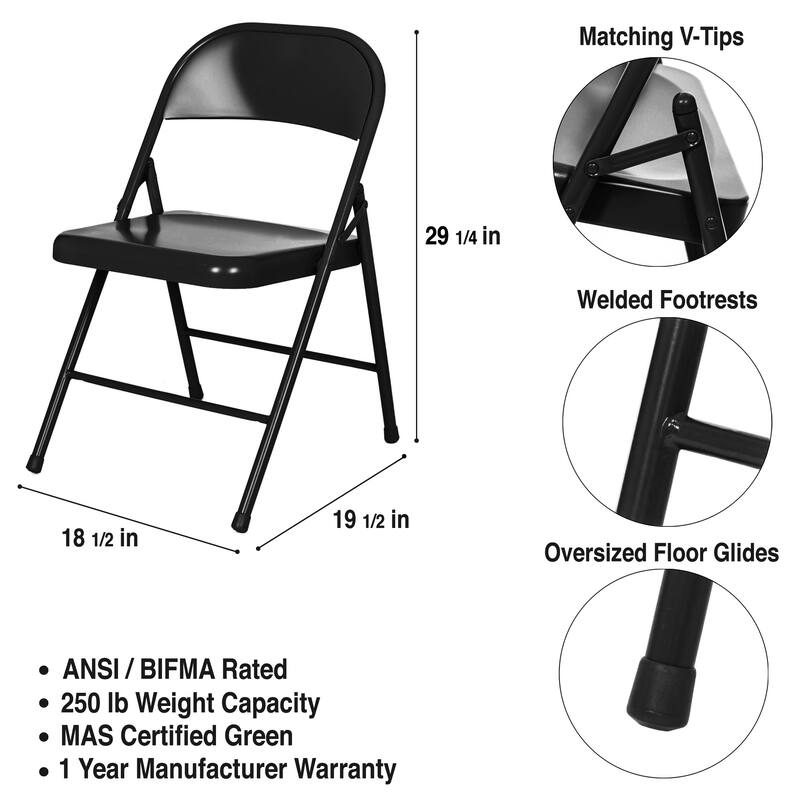 Hampden Furnishings Bernadine Basics Collection All Metal Folding Chair, Pack of 4