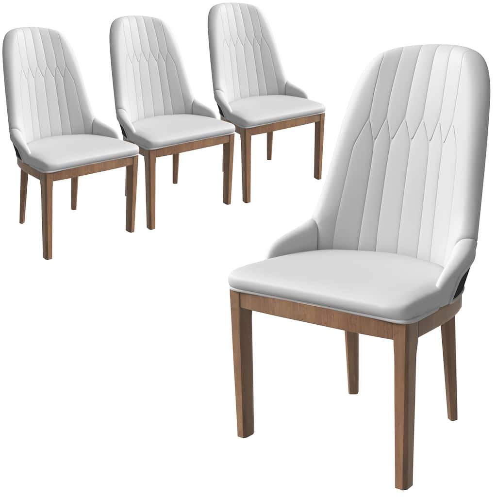 Leather Dining Chair with Rubberwood Legs Set of 2 Side Charis Sleek Diamond Stitching Back