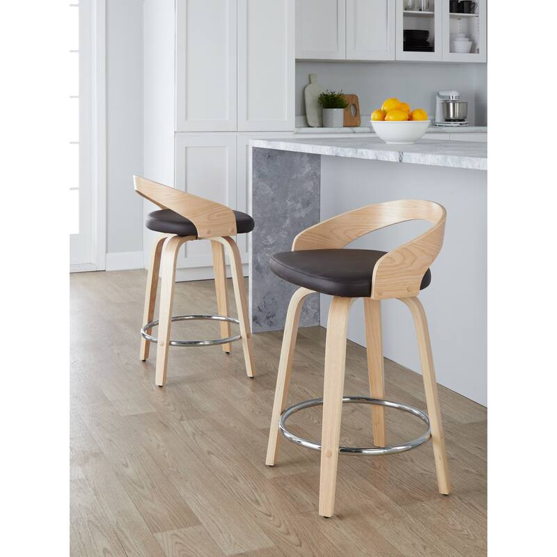 Carson Carrington Stavanger 24" Fixed-Height Counter Stool with Bent Wood Legs & Round Footrest (Set of 2)