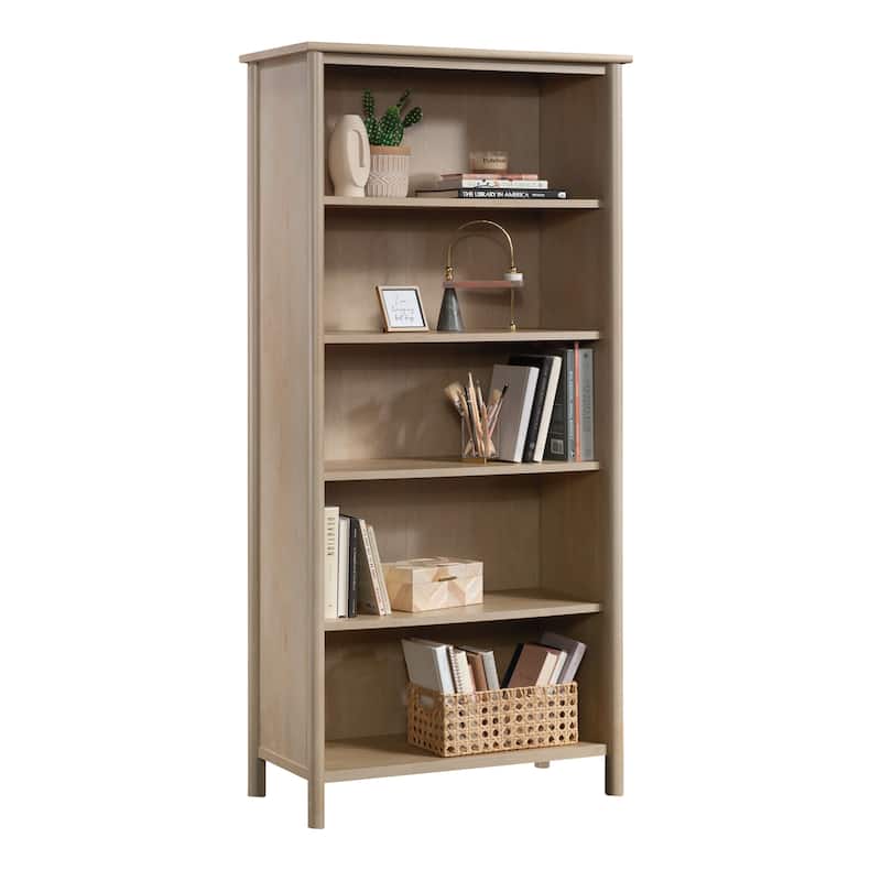 Wood 5-Shelf Bookshelf with Concealed Storage, Brown - 31.50" W x 15.51" D x 66.14" H