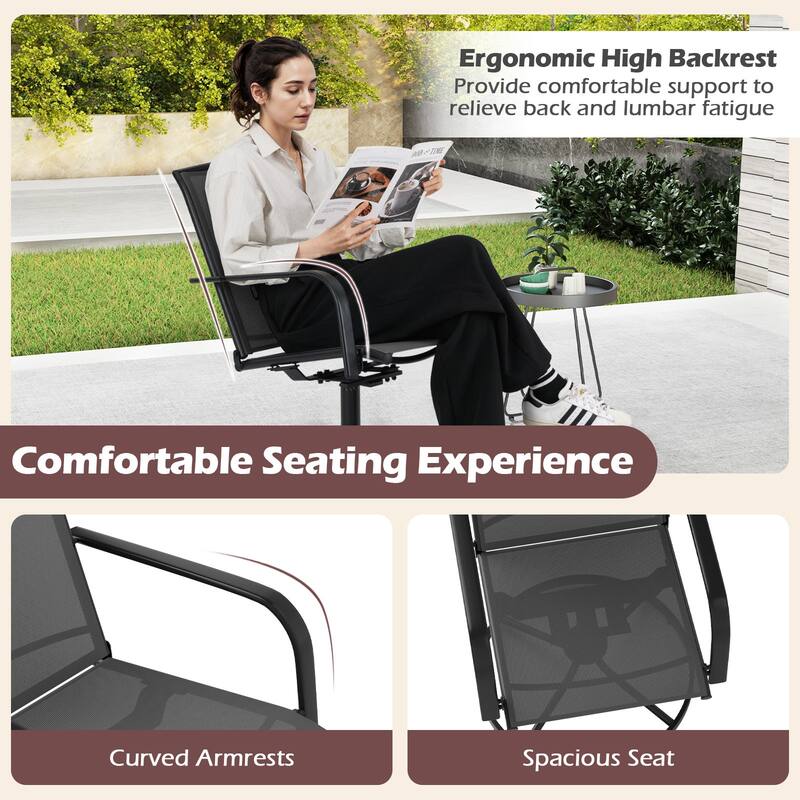 Gymax Patio Swivel Chairs Set of 2 w/ High Back & Round Metal Base for
