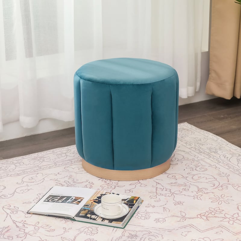 Adeco Round Upholstered Ottoman Flannelette Stool for Living Room