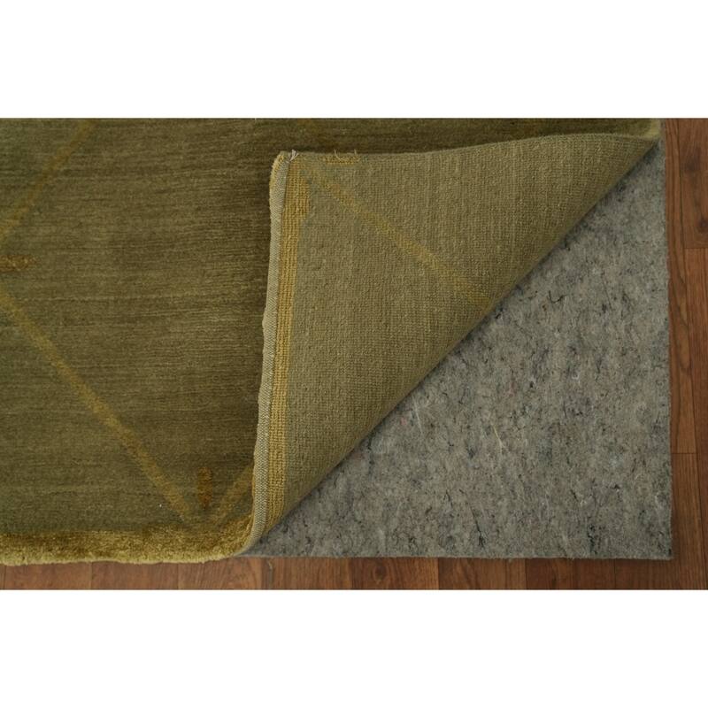 Hand Knotted Oriental 100% Wool Carpet Modern Geometric Green Nepalese Area Rug - 5' 3'' X 3' 0''