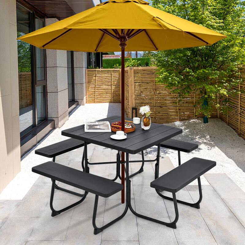 Gymax Outdoor Picnic Table 8-person Square Picnic Table Bench Set w/ 4