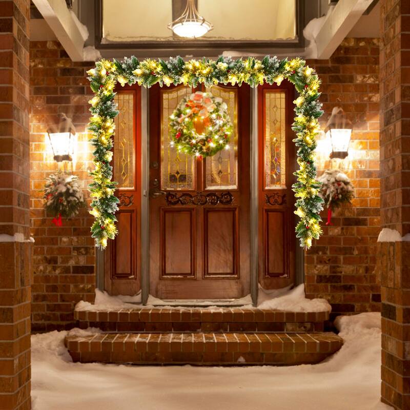 Gymax 9FT Pre-lit Christmas Decoration Garland Rattan w/ LED Lights - See Details