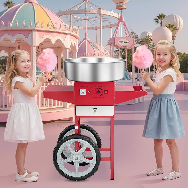 Stainless Steel 1000W Commercial Cotton Candy Machine with Temp Control - 32.24x20.47x37.6 inch