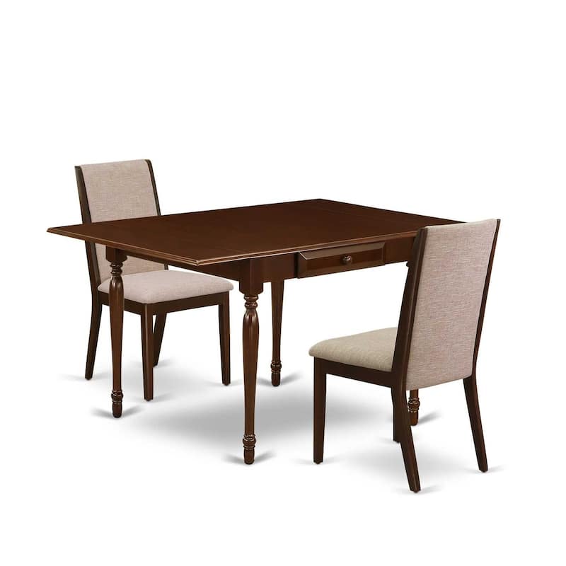 HomeStock 3-Pc Mahogany Finish Rectangular Solid Wood Top with Dropleaf Dining Table Set