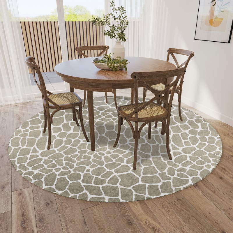 Addison Safari Giraffe Animal Print Area Rug - 8' x 8' - Taupe - Runner/Round