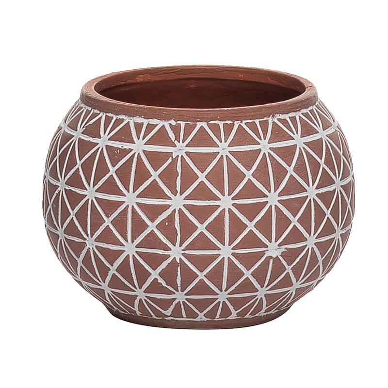 Transpac Ceramic 4.57 in. Brown Geometric Pattern Planter