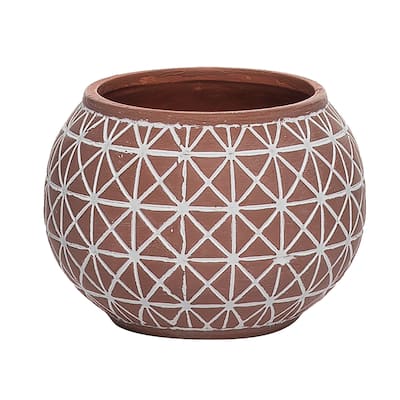 Transpac Ceramic 4.57 in. Brown Geometric Pattern Planter