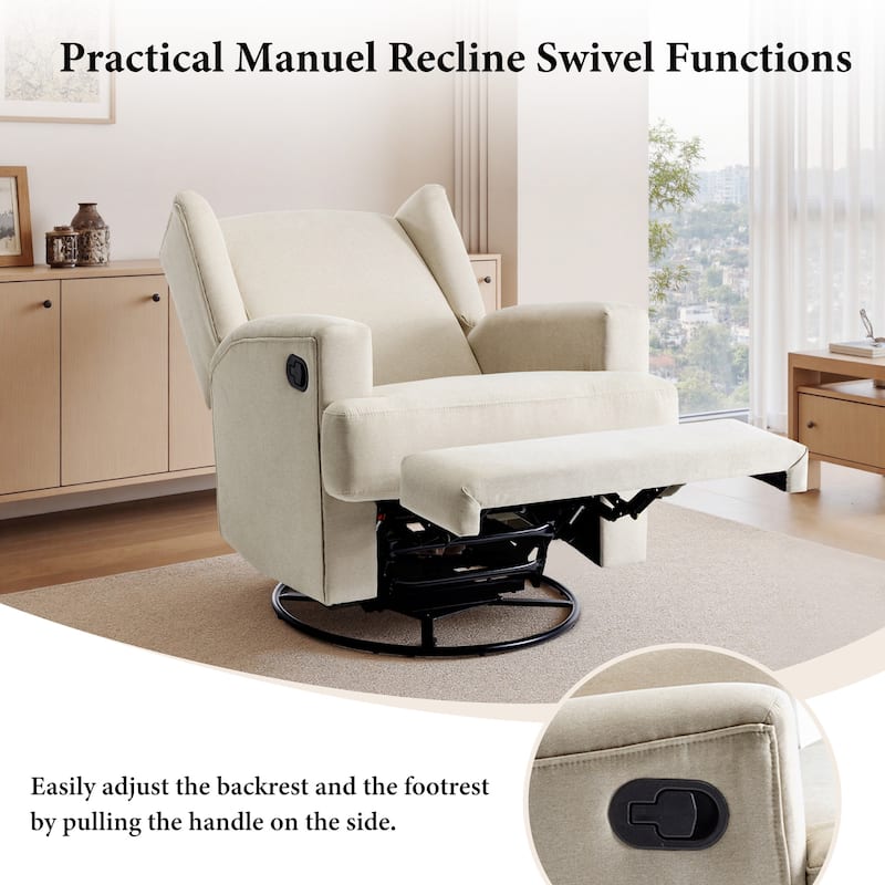 UIXE Upholstered Chenille/Boucle Swivel Glider Rocker Recliner