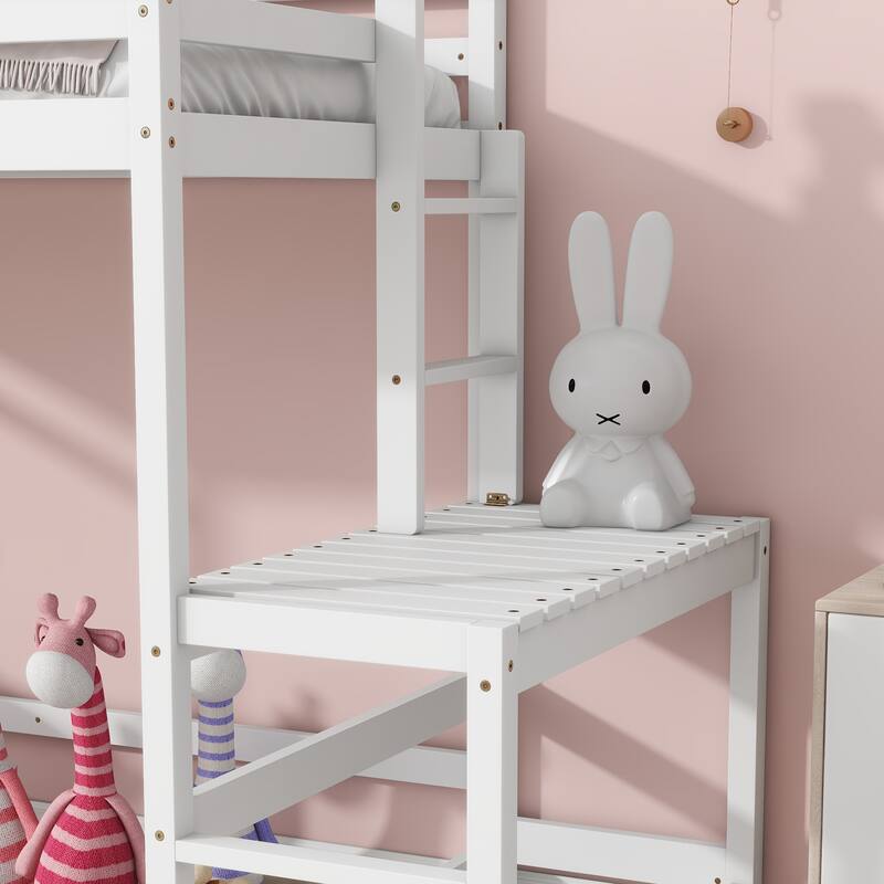 Twin High Loft Bed with Ladder landing Platform, Ladders, Guardrails