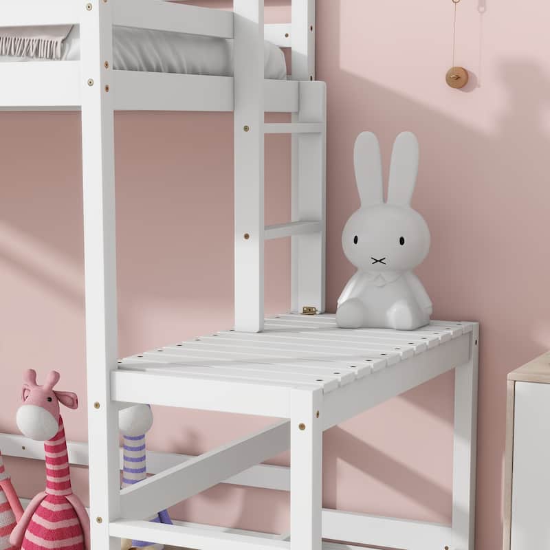 Twin Size Pine Wood High Loft Bed with Ladder