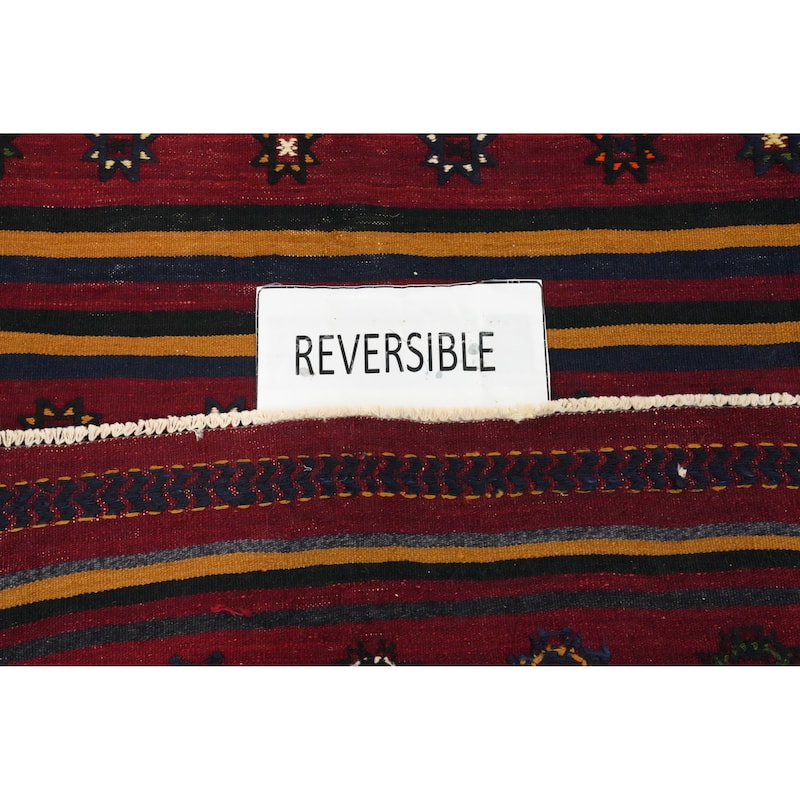 Hand Woven Oriental 100% Wool Carpet Southwestern Tribal Red Kilim Area Rug - 6' 11'' X 5' 2''