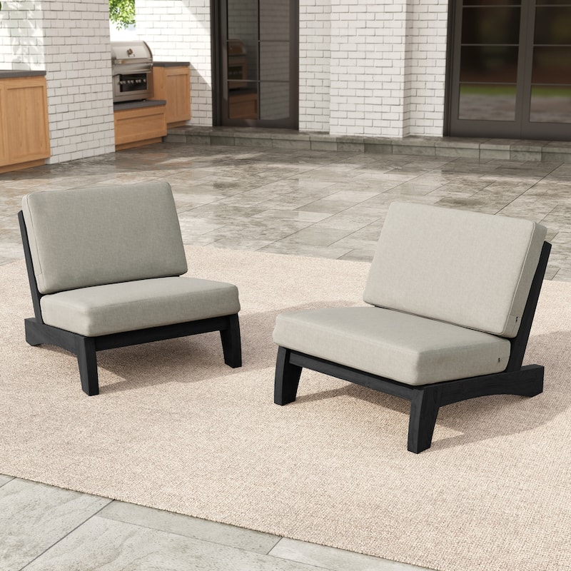 Outdoor Patio Furniture Acacia Wood Club Chair Set with All-Weather Cushions