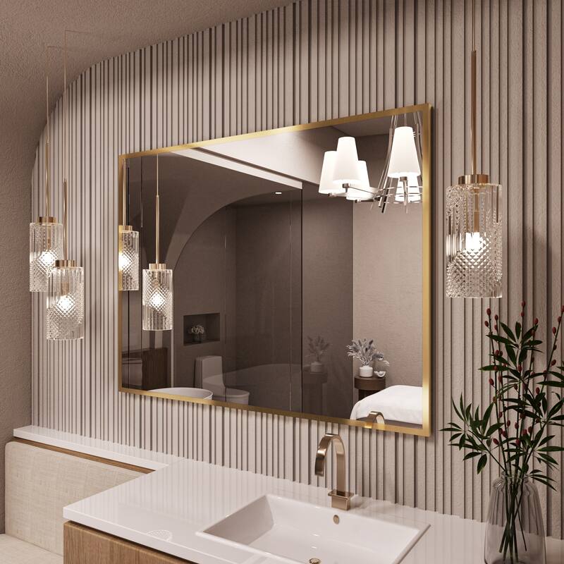 QuivaraView Wall Mounted Aluminum Frame Bathroom Vanity Mirror - 48" x 36" - Brushed Gold