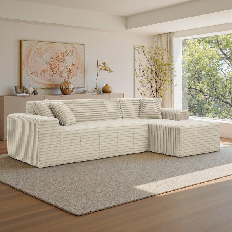 122" W No Assembly Sofa L-Shaded Sectional Modular with Chaise - Light Camel - Right Facing