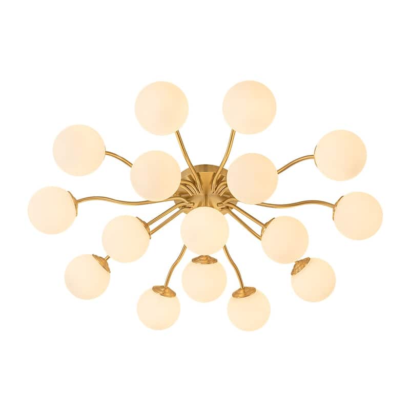 Milky Glass Globe Brass Sputnik Bubble Ceiling Light - 30in Chandelier