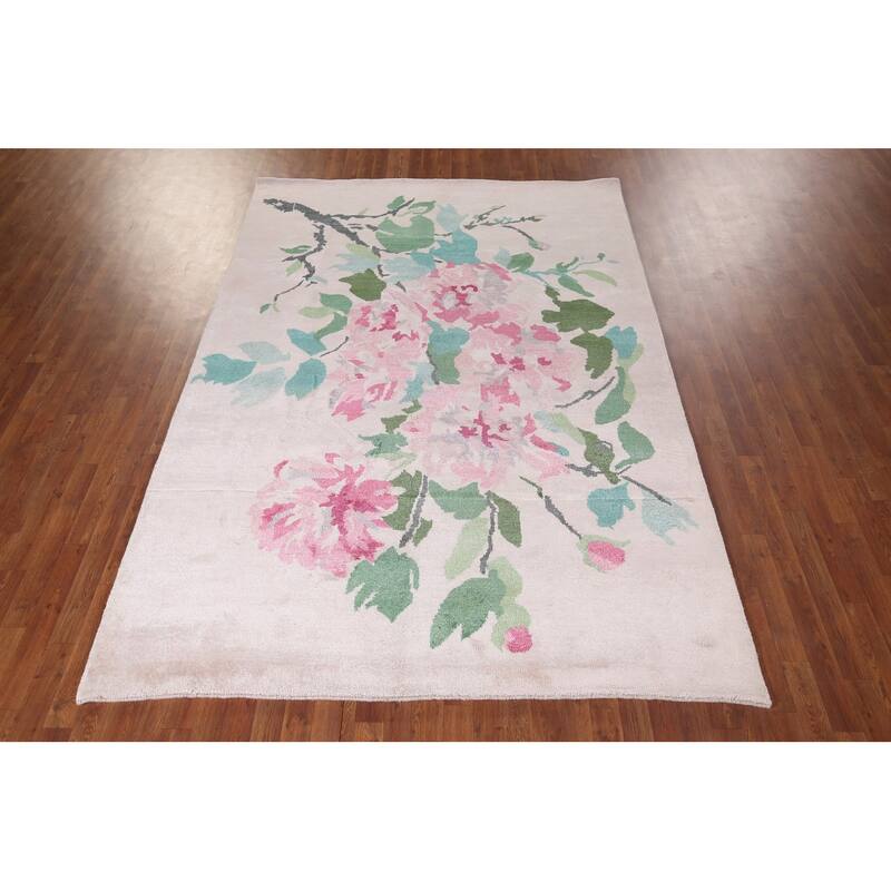 Floral Abstract Area Rug Handmade Wool & Silk Carpet - 6'7"x 9'7"