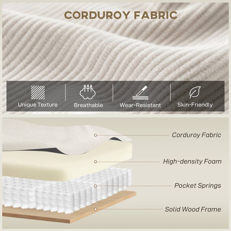 HOMCOM 73" Corduroy L-Shaped Sectional Sofa, Reversible Chaise/Ottoman, 2200lb