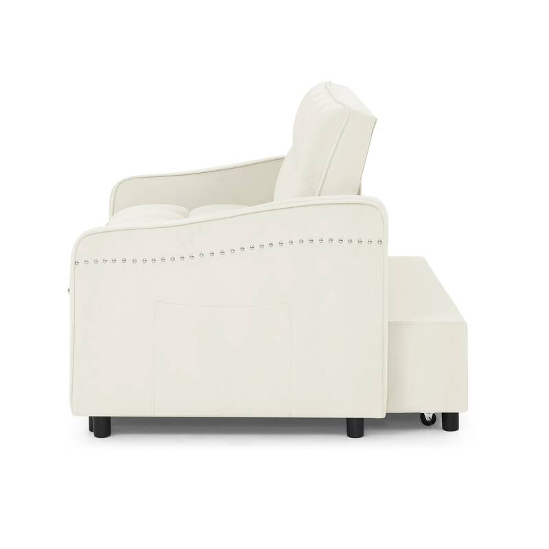 53" Foam Adjustable Loveseat Sofa Bed with Pull-Out Bed, USB/Type-C Charging, Copper Nail Trim, and Arm Storage Pockets